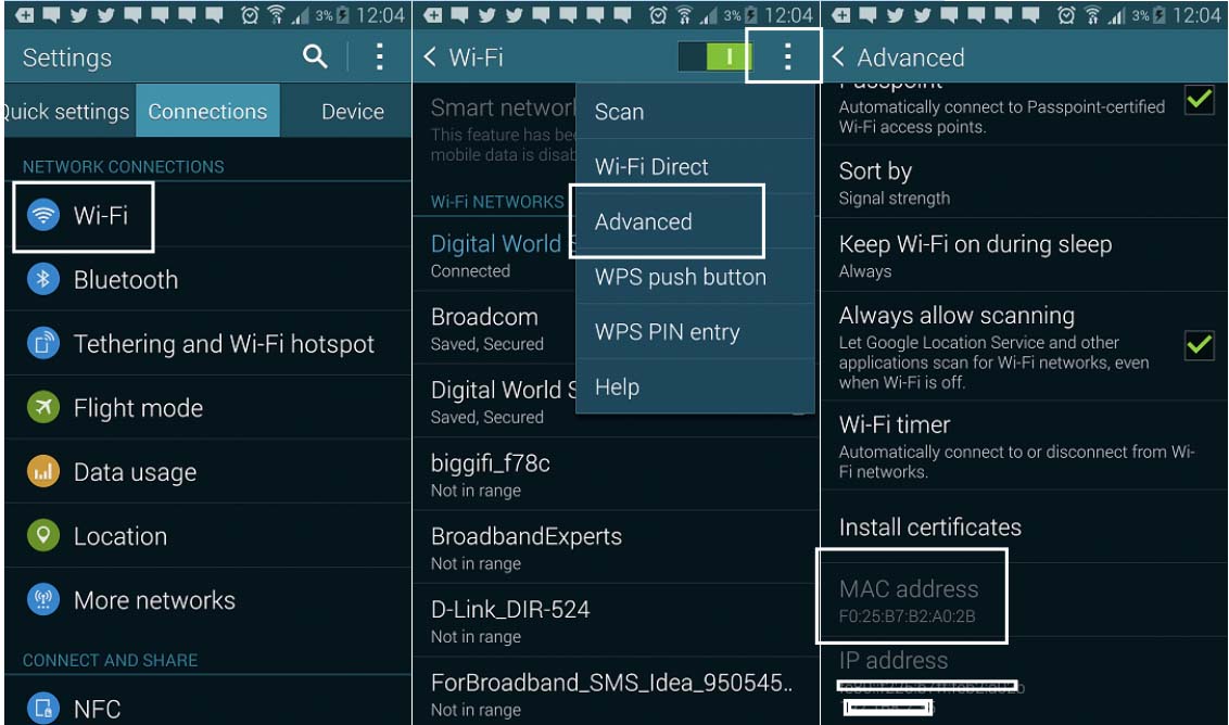 Wi-Fi設定でMACアドレスを見つける方法